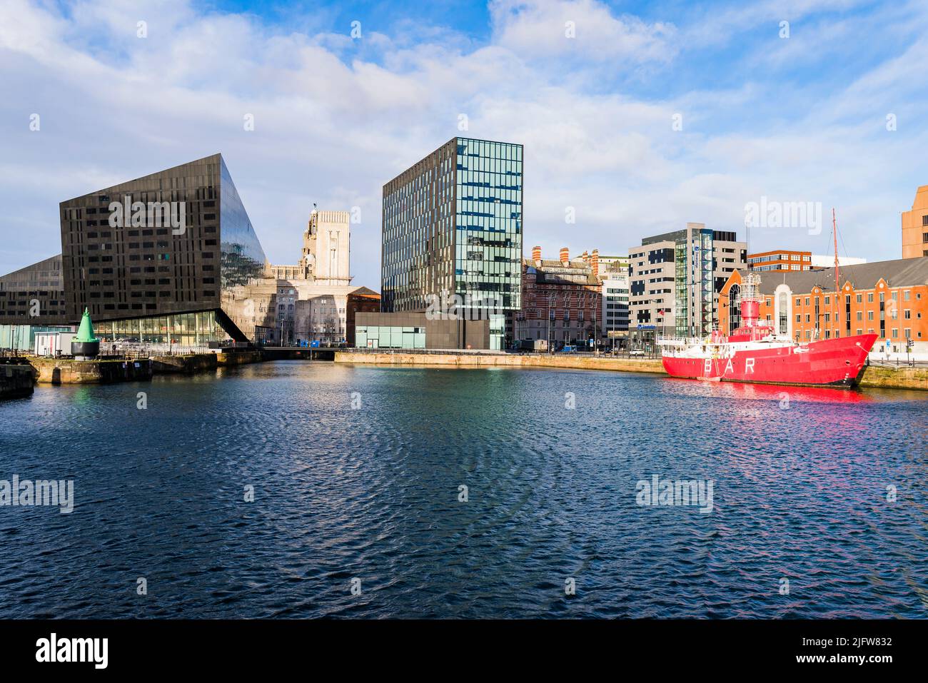 Cityscape of the Liverpool city centre from the Albert Docks. Liverpool, Merseyside, Lancashire, England, United Kingdom Stock Photo