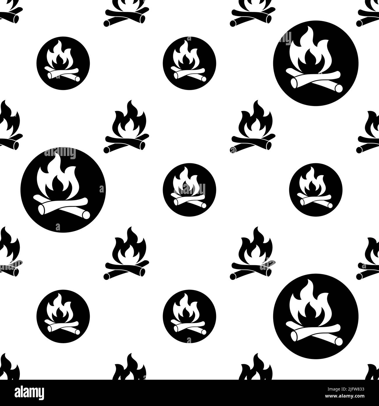Campfire Icon Seamless Pattern, Camp Fire Vector Art Illustration Stock