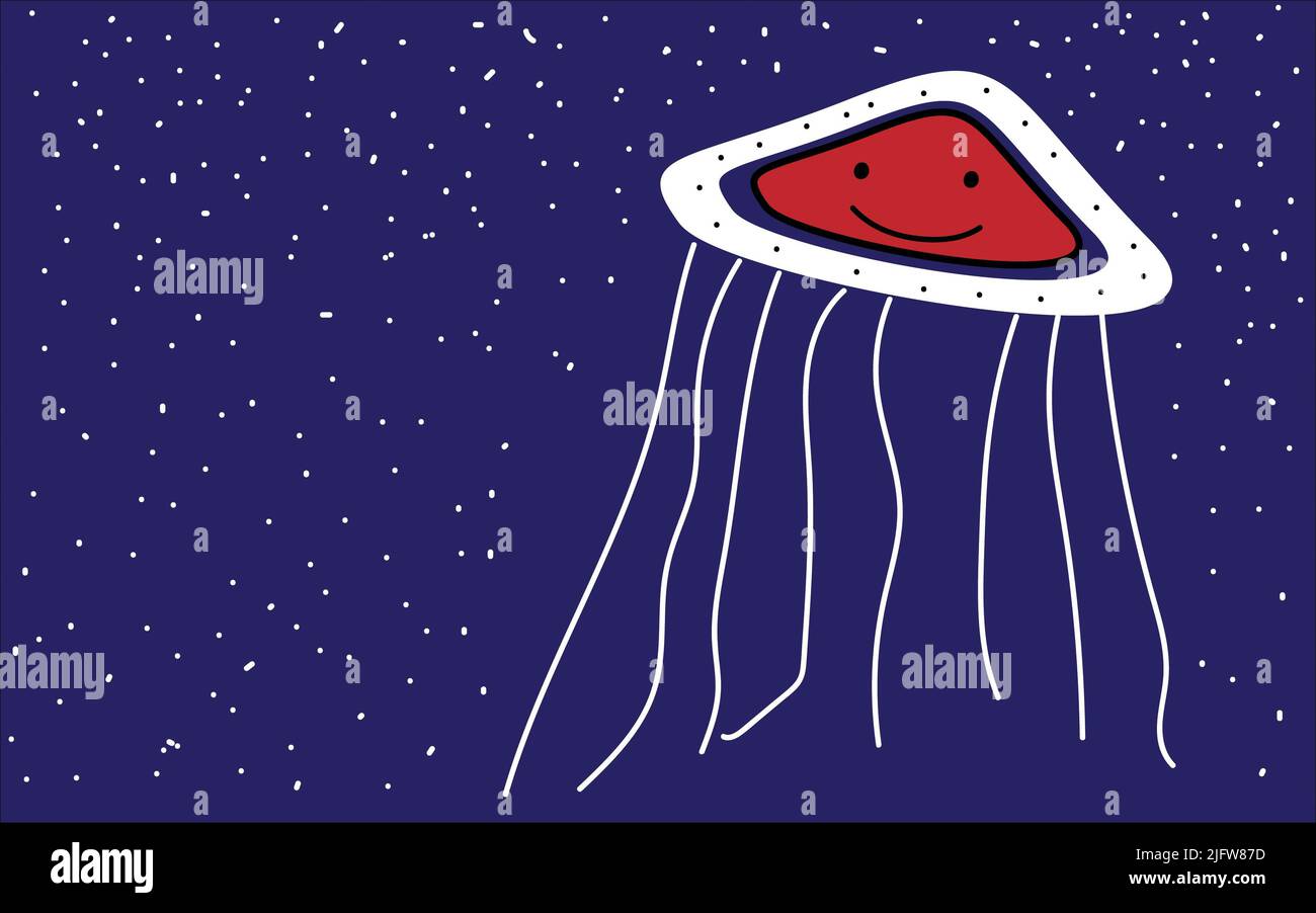 Ufo in a night sky vector Illustration Stock Photo - Alamy