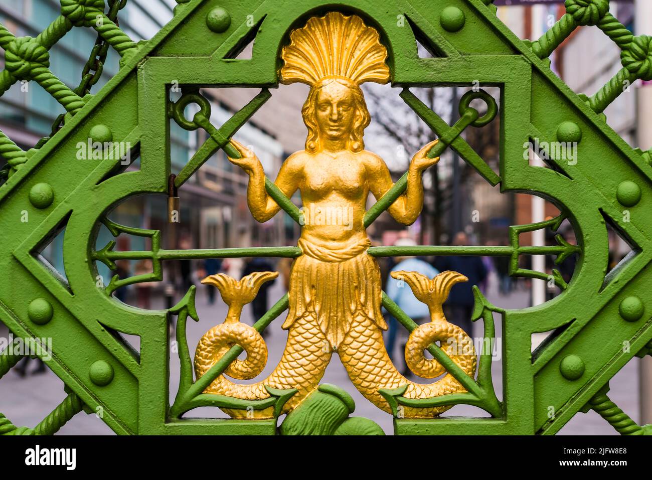 Mermaid detail. The Sailors Home Gateway. Liverpool Sailors' Home, was open for business in Canning Place, Liverpool, England, from December 1850 to J Stock Photo