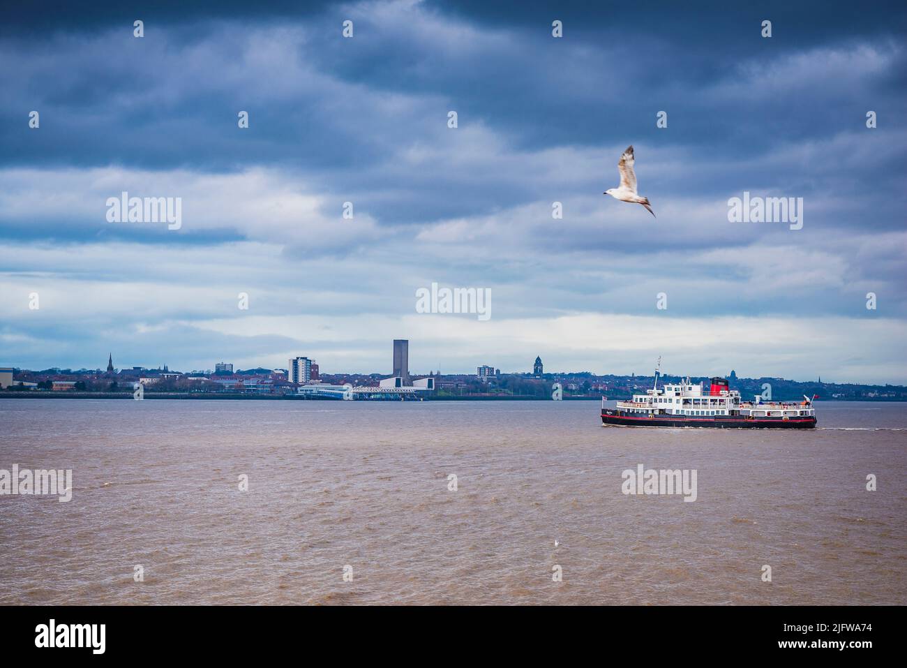 The Liverpool Ferry crossing the River Mersey. Liverpool, Merseyside
