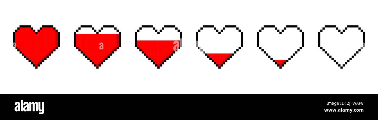 Pixel heart icon set with different hearts Stock Vector