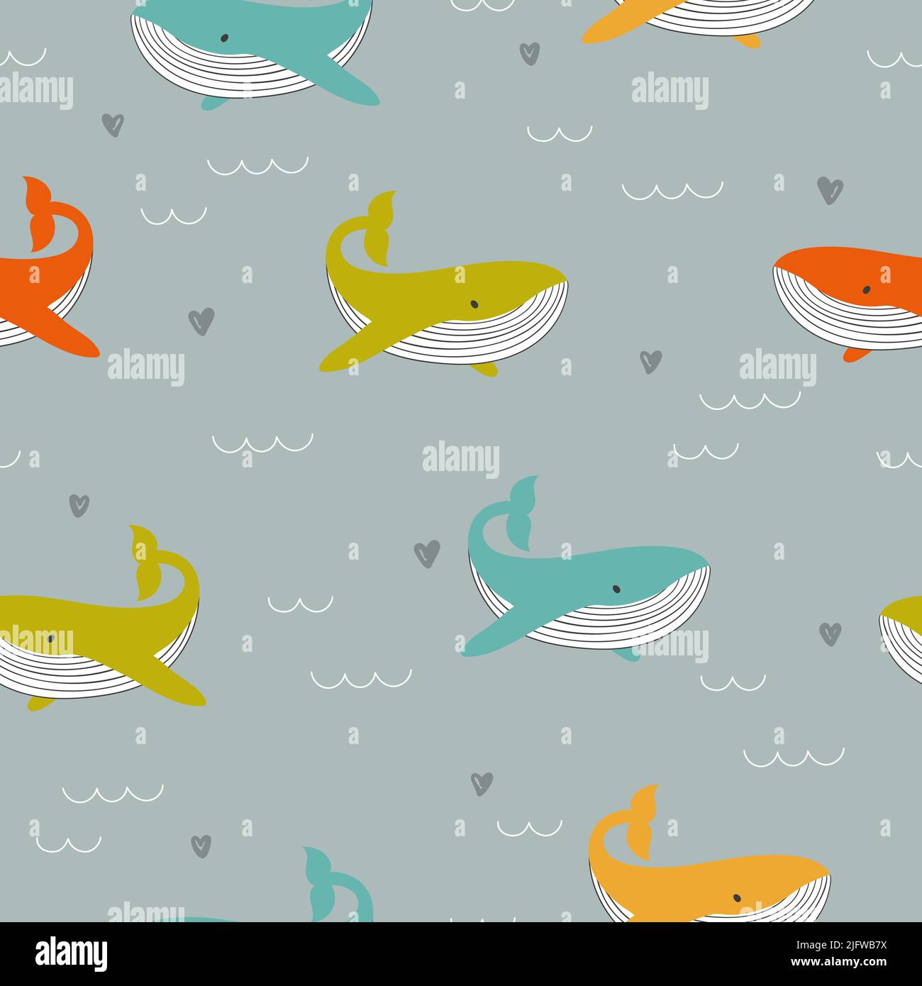 Seamless pattern with cute colorful whales. Vector baby illustration ...