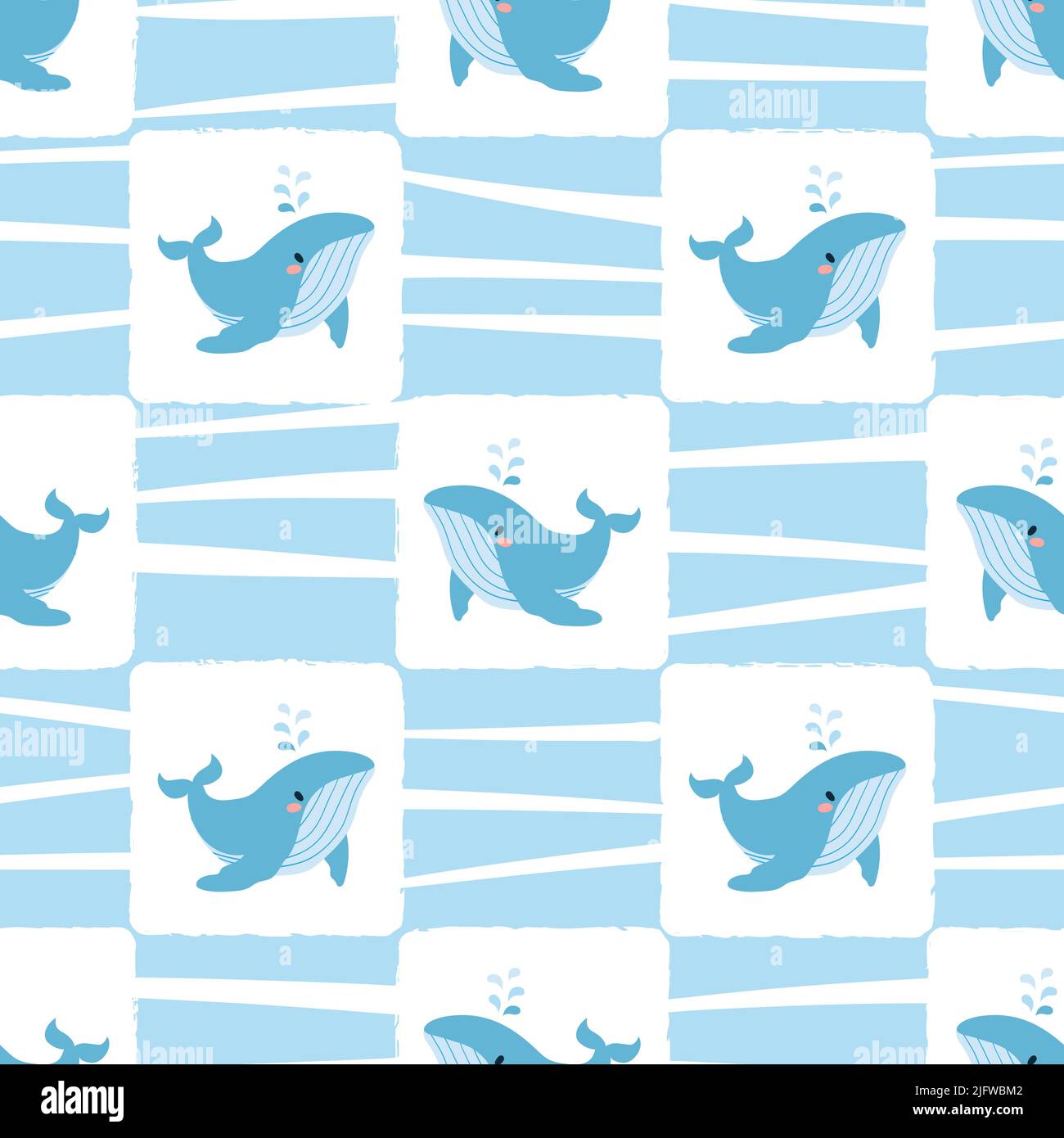 Seamless kids pattern with little blue whales. Vector baby background ...