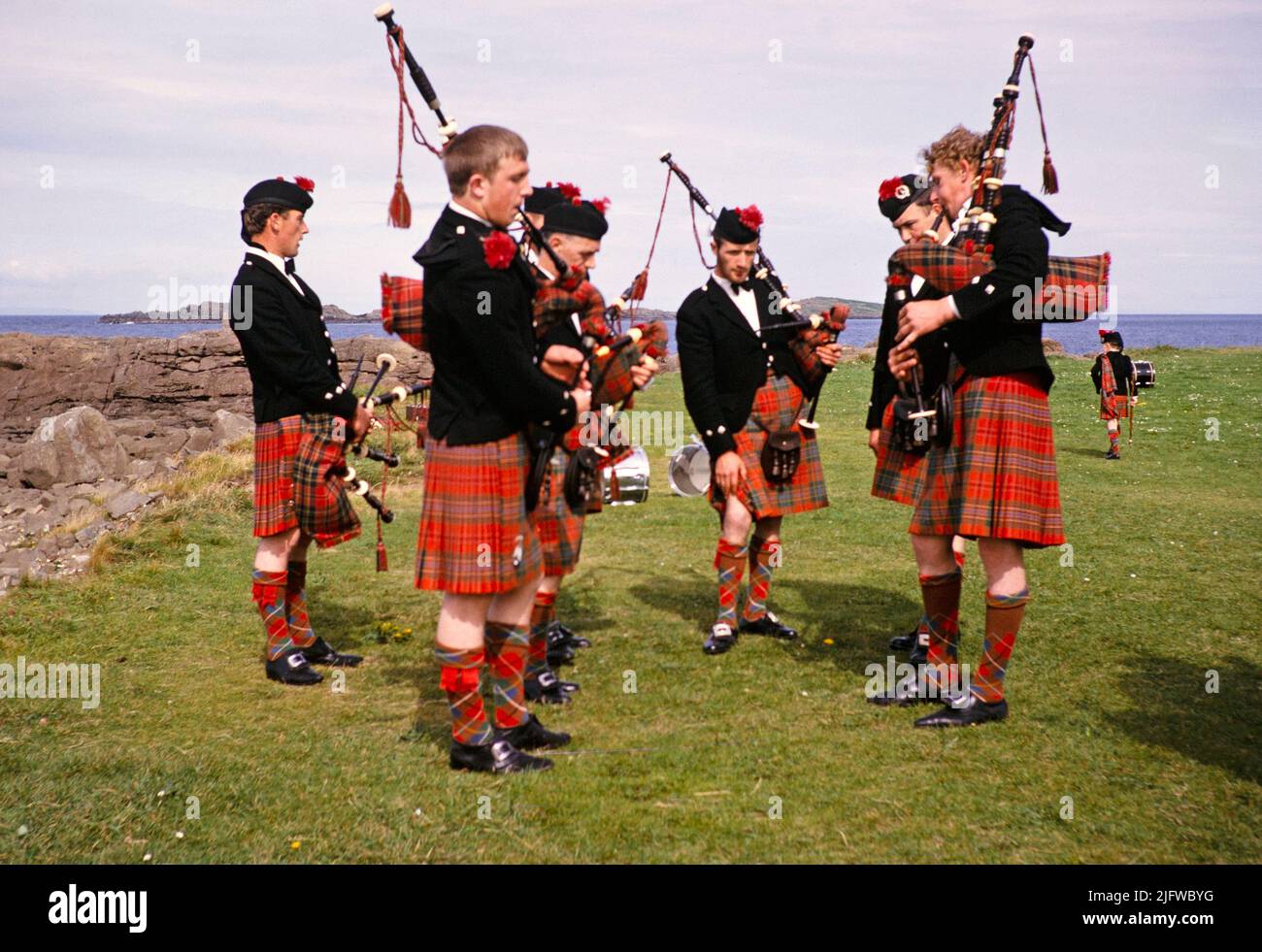 Pipe band with bagpipes at Portrush, County Antrim, Northern Ireland, UK 1960s Stock Photo