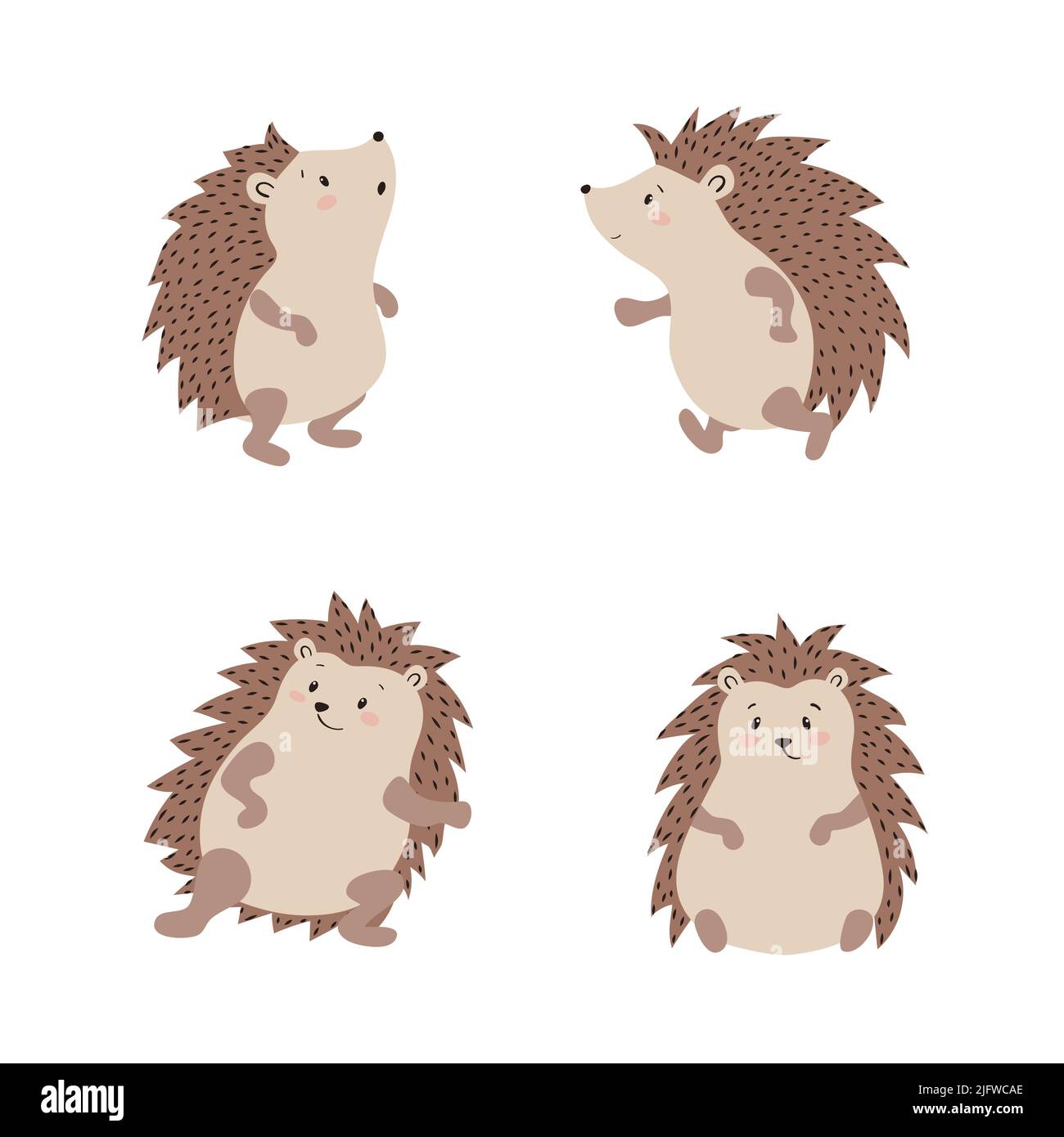 Set Of Cute Cartoon Hedgehogs Isolate On White Background. Vector ...