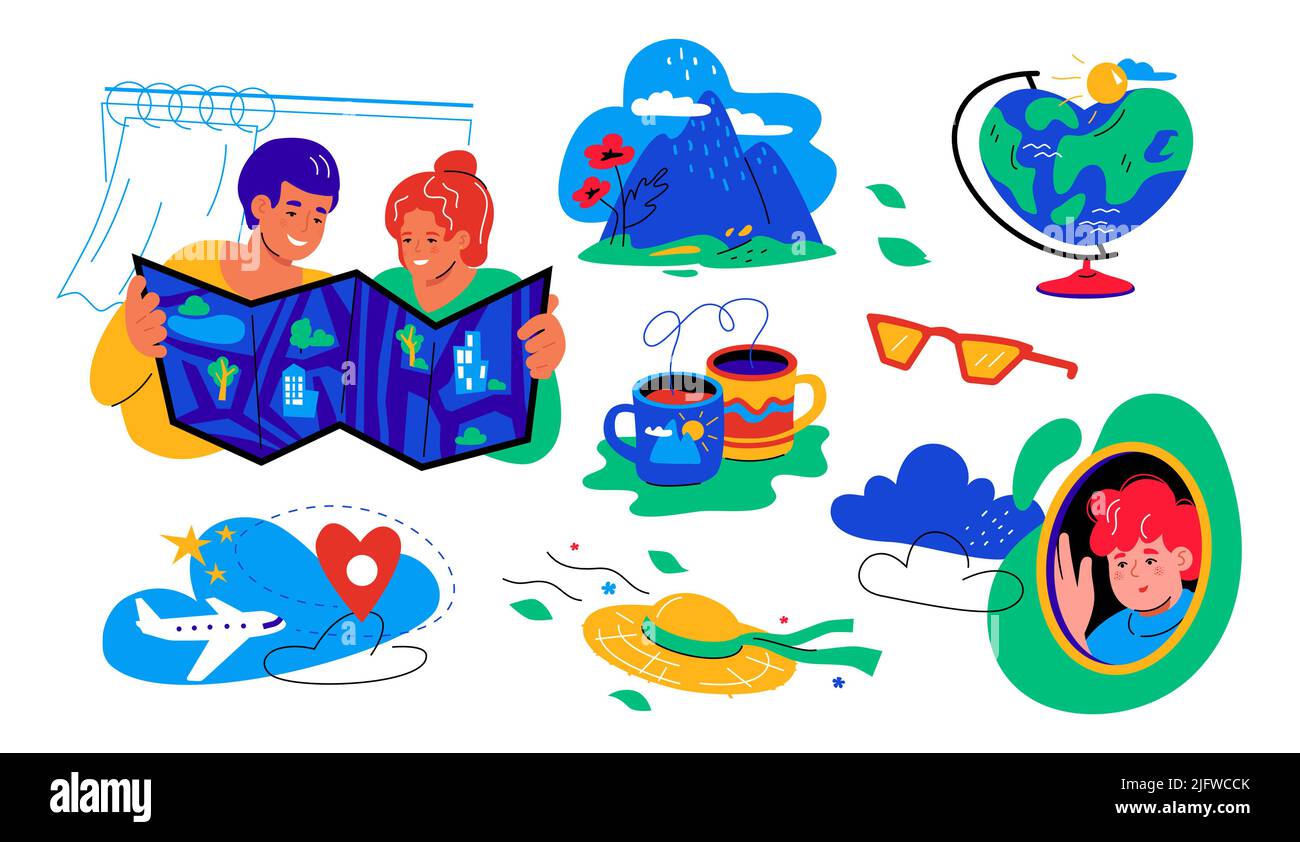Plan your summer vacation - flat design style elements Stock Vector