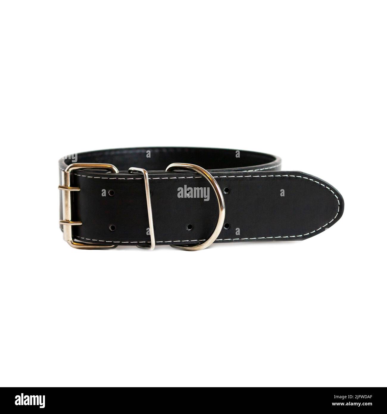 black leather belt on white and silver dots Stock Photo Alamy