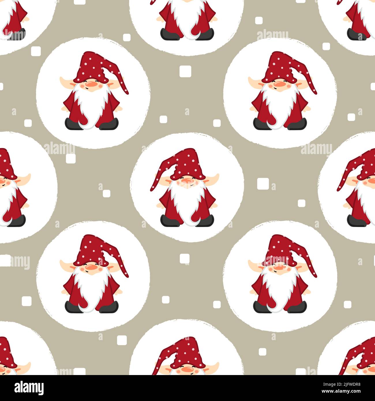 Merry Christmas seamless pattern with cute gnomes. Wrapping paper ...