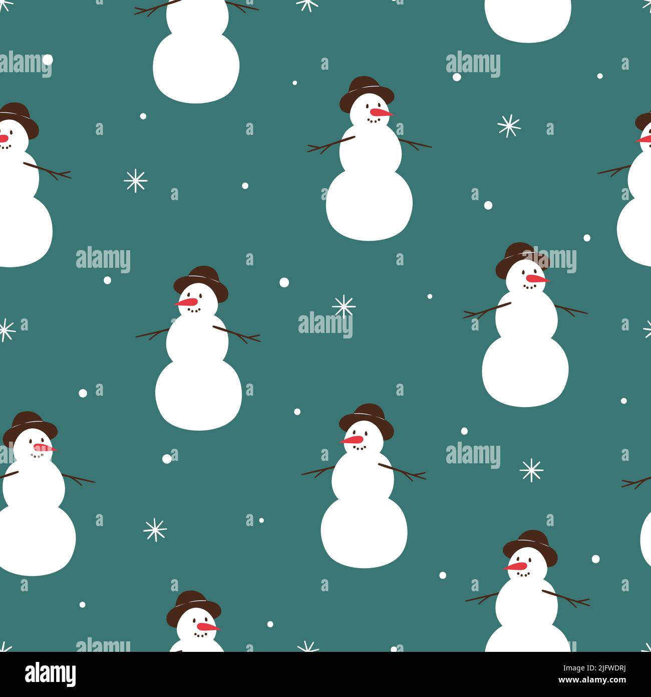 Merry Christmas pattern with cute snowman. Vector seamless winter background Stock Vector