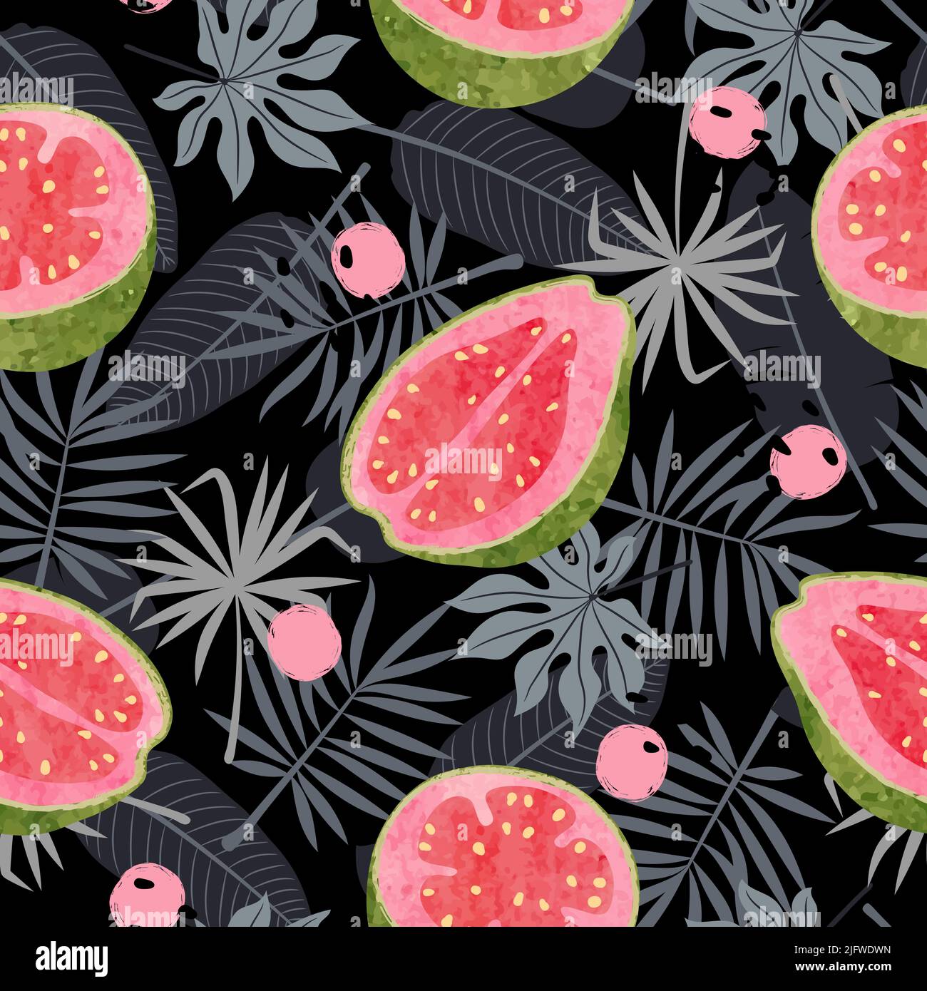 Guava Pattern Seamless tropical pattern with guava fruit and jungle leaves. Vector ...