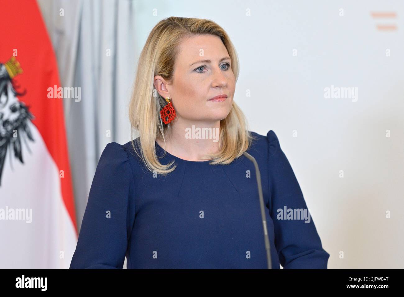 Vienna, Austria. 5th July, 2022. Press conference on incentive models for film and television productions with Media Minister Susanne Raab (ÖVP) in the Federal Chancellery in Vienna Stock Photo