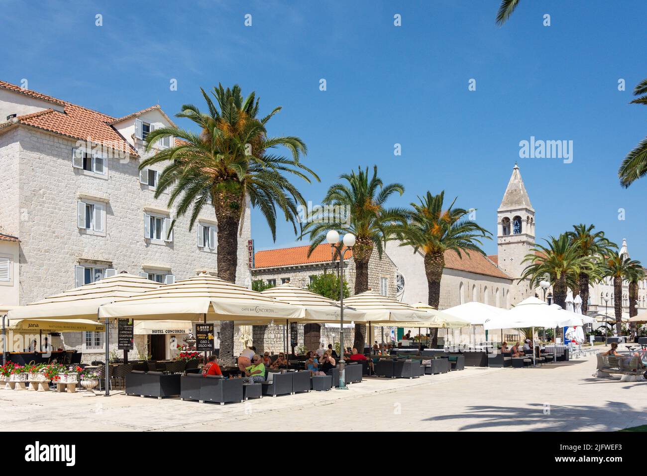 Cafe Concordia on Trogir Promenade, Old Town, Trogir, Split-Dalmatia County, Croatia Stock Photo