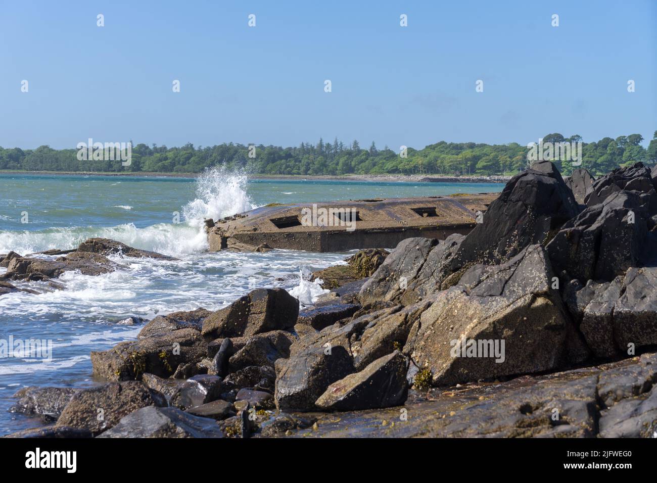 Remains of Mulberry Harbours at Garlieston Bay where they were tested in 1943 Stock Photo