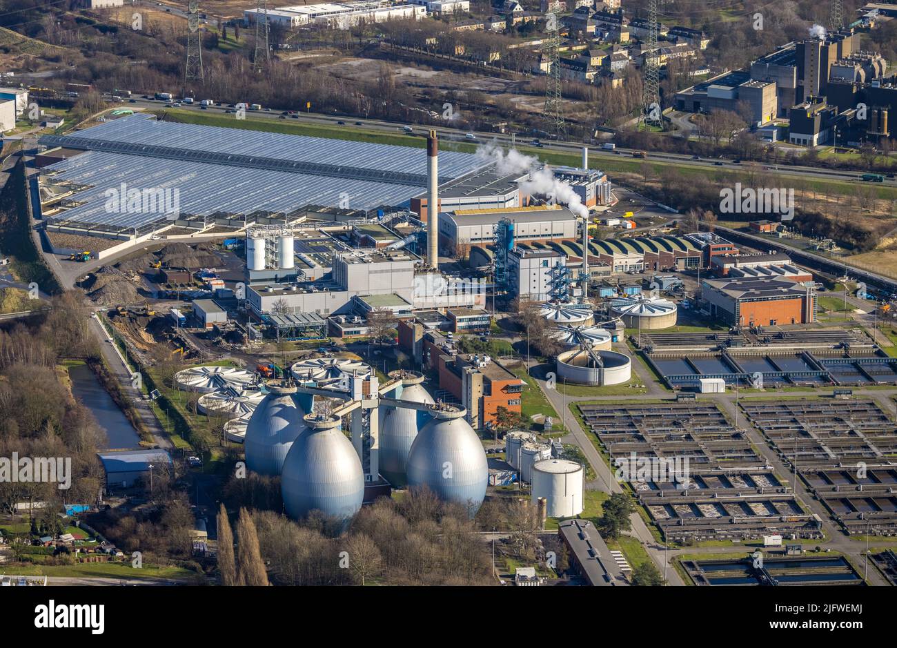 Aerial view, emscher cooperative sewage treatment plant Bottrop ...