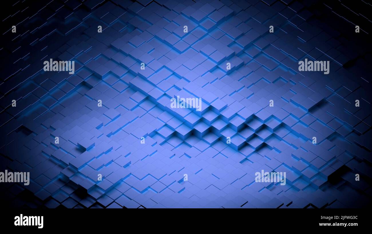 Blue little squares.Design. Small geometric shapes of blue color in 3d