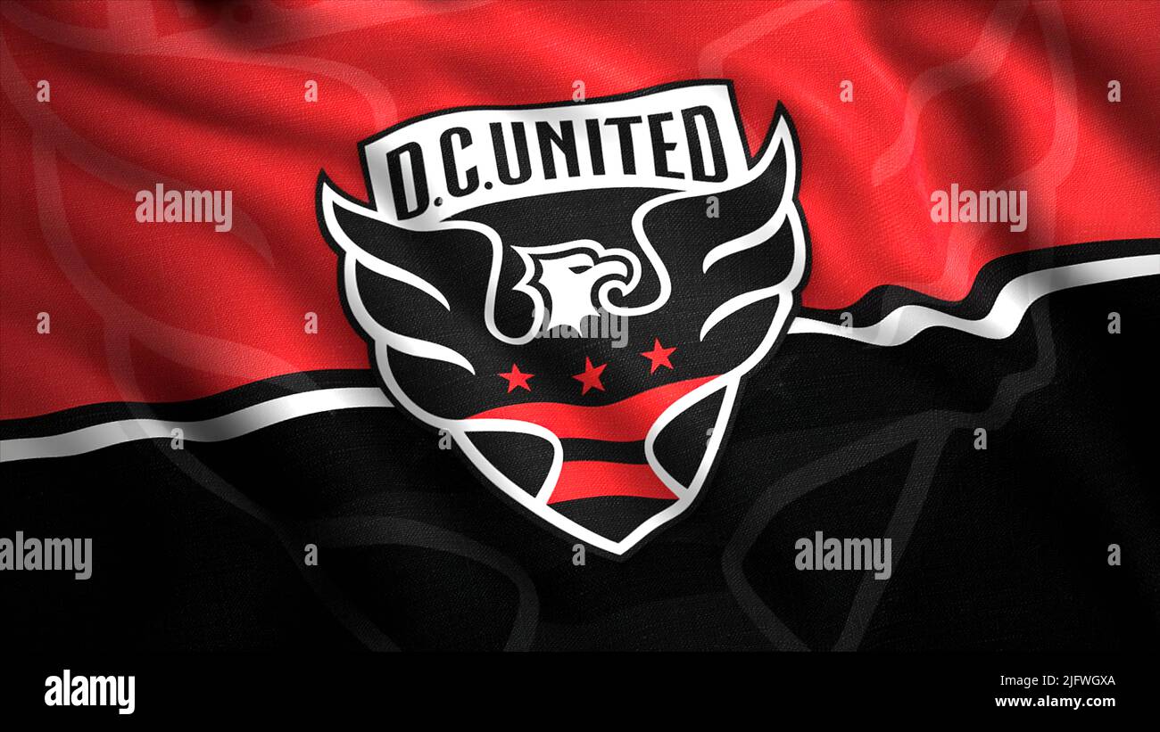 D.C United logo.Motion.The symbol of the American football club from the city of Washington, playing in the MLS, the major soccer league of the USA an Stock Photo