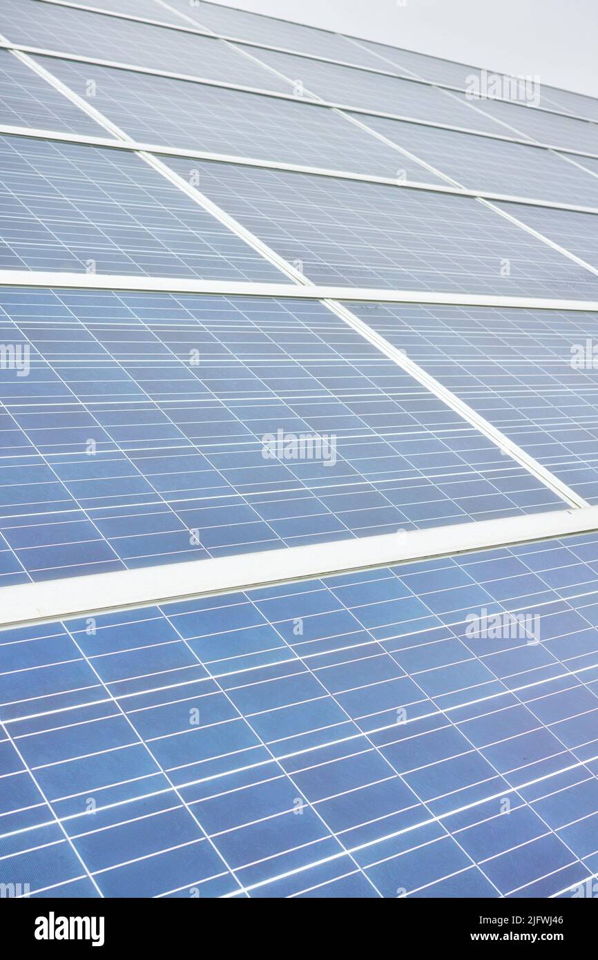 Close up of solar energy power panel. Sustainable green eco friendly renewable energy is generated by sunlight with a technological device. Reusable Stock Photo