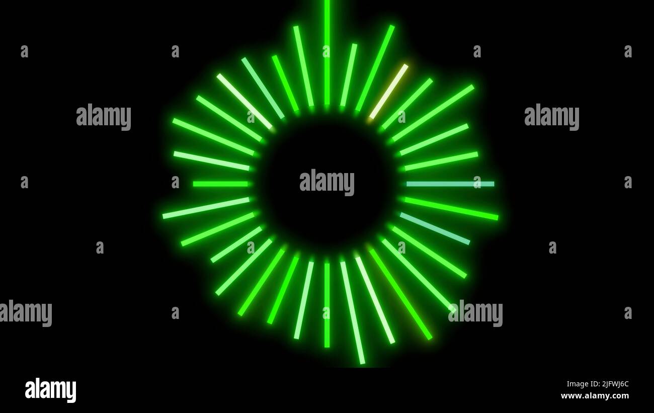 Minimalistic visualization of audio or sound equalizer, colorful vibrating lines. Design. Abstract colorful neon lines on a black background, concept Stock Photo