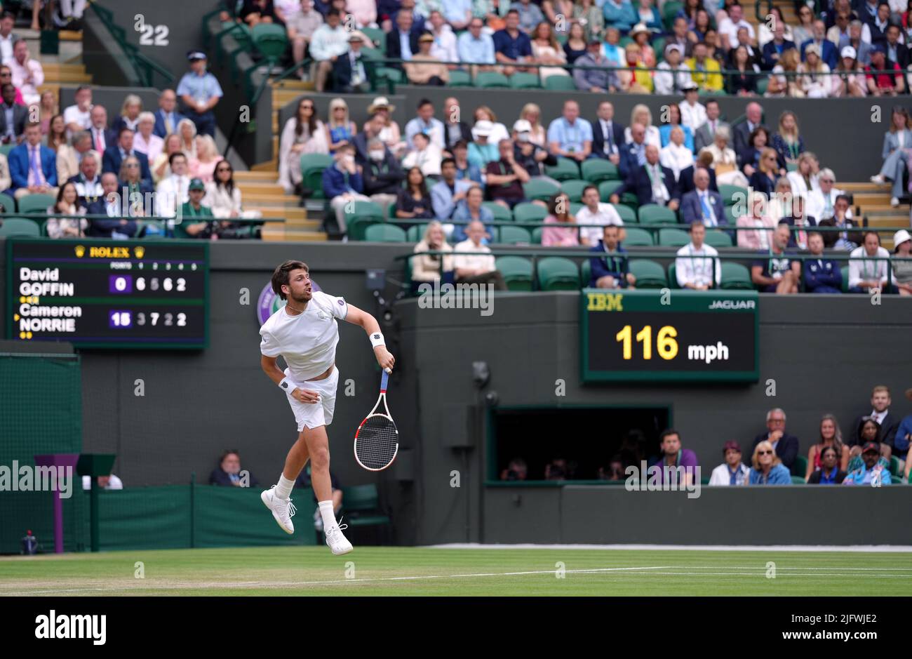 Cameron Norrie in action during his Gentlemen's Singles quarterfinal
