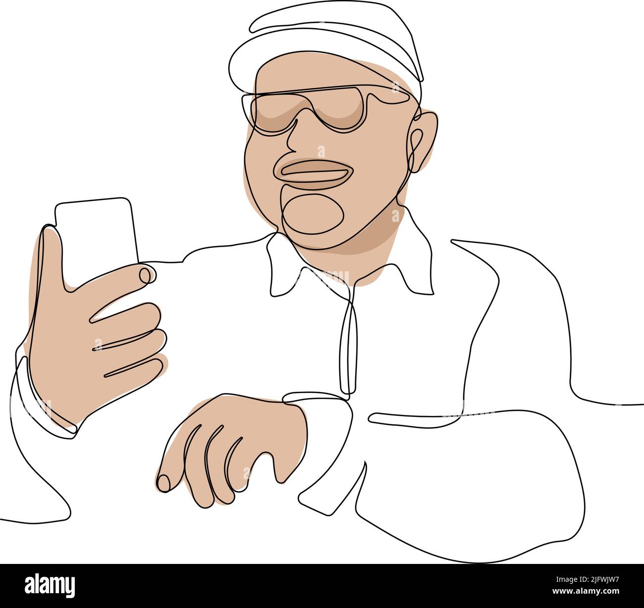 Old man taking selfie with mobile phone Stock Vector