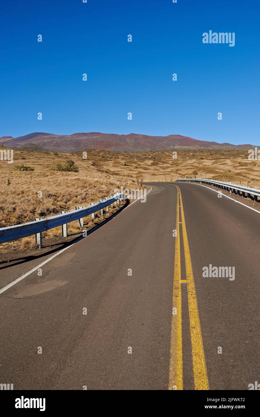 Road to worlds largest volcano Mauna Loa in Hawaii, Big Island, Hawaii, USA. Mauna Loa is still