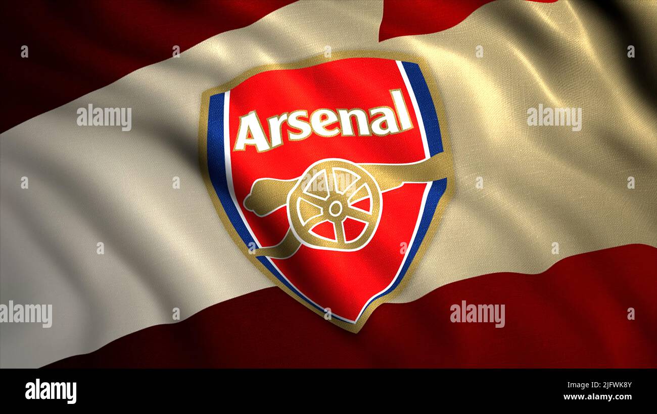 The Arsenal emblem.Motion.Arsenal is an English professional football club from North London, playing in the Premier League. High quality 4k footage Stock Photo