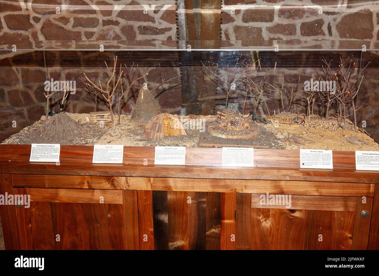 charcoal making process display, miniature, Joanna Furnace; 18th