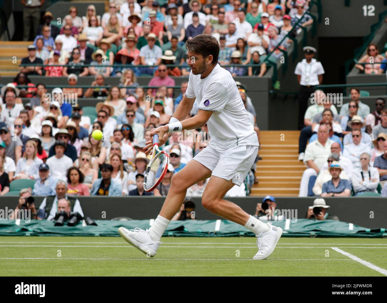 5th July 2022, All England Lawn Tennis and Croquet Club, London, England; Wimbledon Tennis tournament; Cameron Norrie (GBR) plays a forehand to David Goffin (BEL) Credit Action Plus Sports Images/Alamy Live News