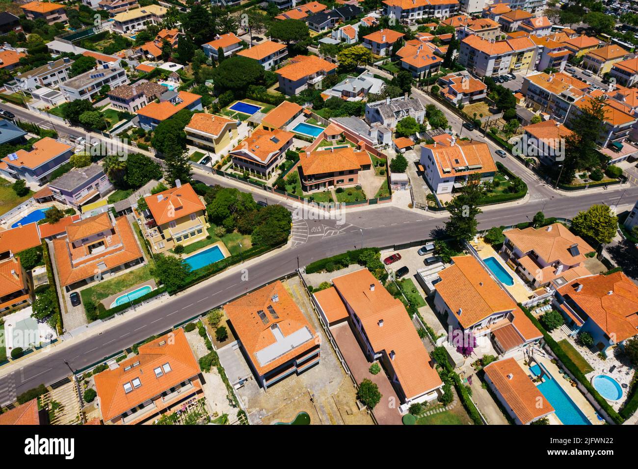 Aerial view of houses in residential neighborhood of Parede, Cascais, Portugal Stock Photo Alamy