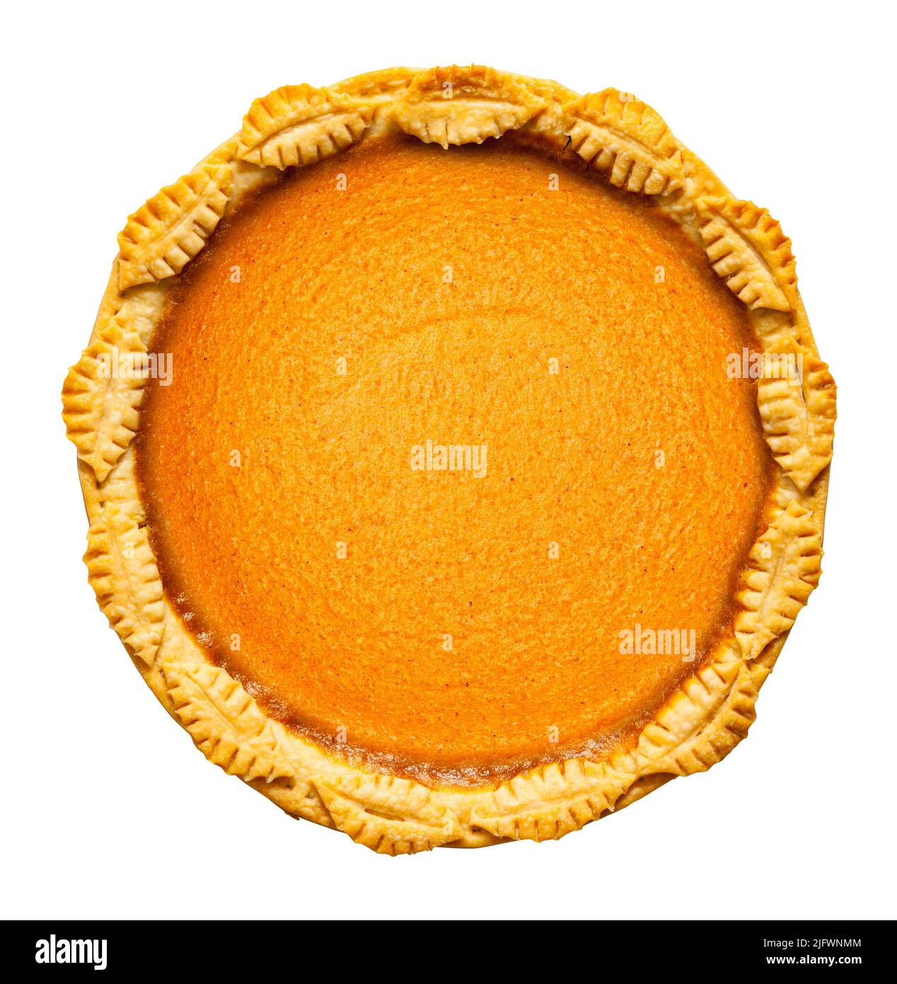 Whole Pumpkin Pie Cut Out On White. Stock Photo