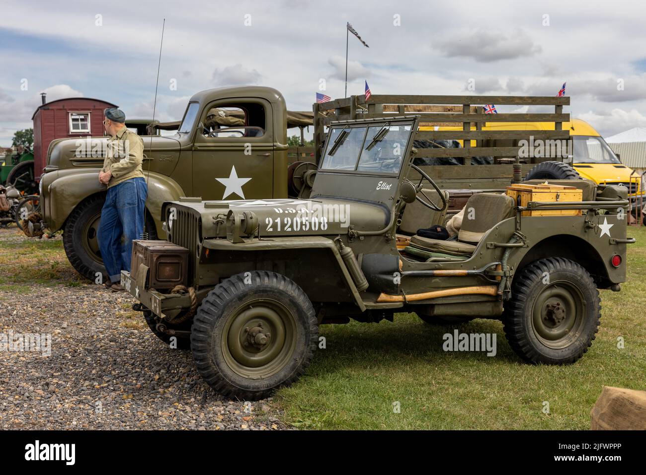 World War 2 military vehicles on display at the Fly Navy Airshow held at Shuttleworth on the 3rd July 2022 Stock Photo