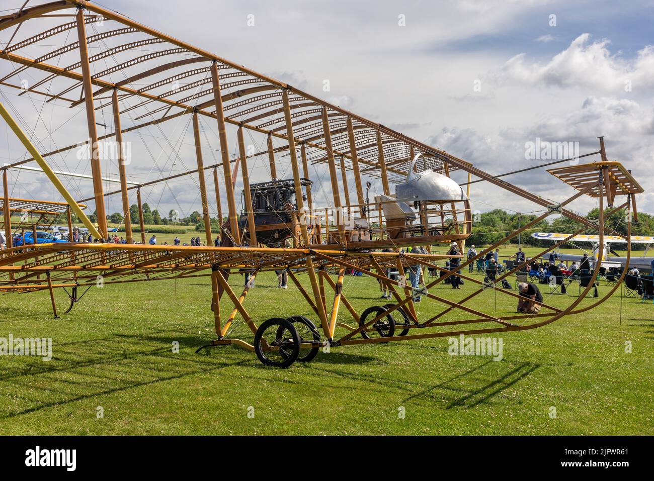 World War One reproduction of a Maurice Farman MF.7 Longhorn, on display at the Fly Navy Airshow held at Shuttleworth on the 3rd July 2022 Stock Photo