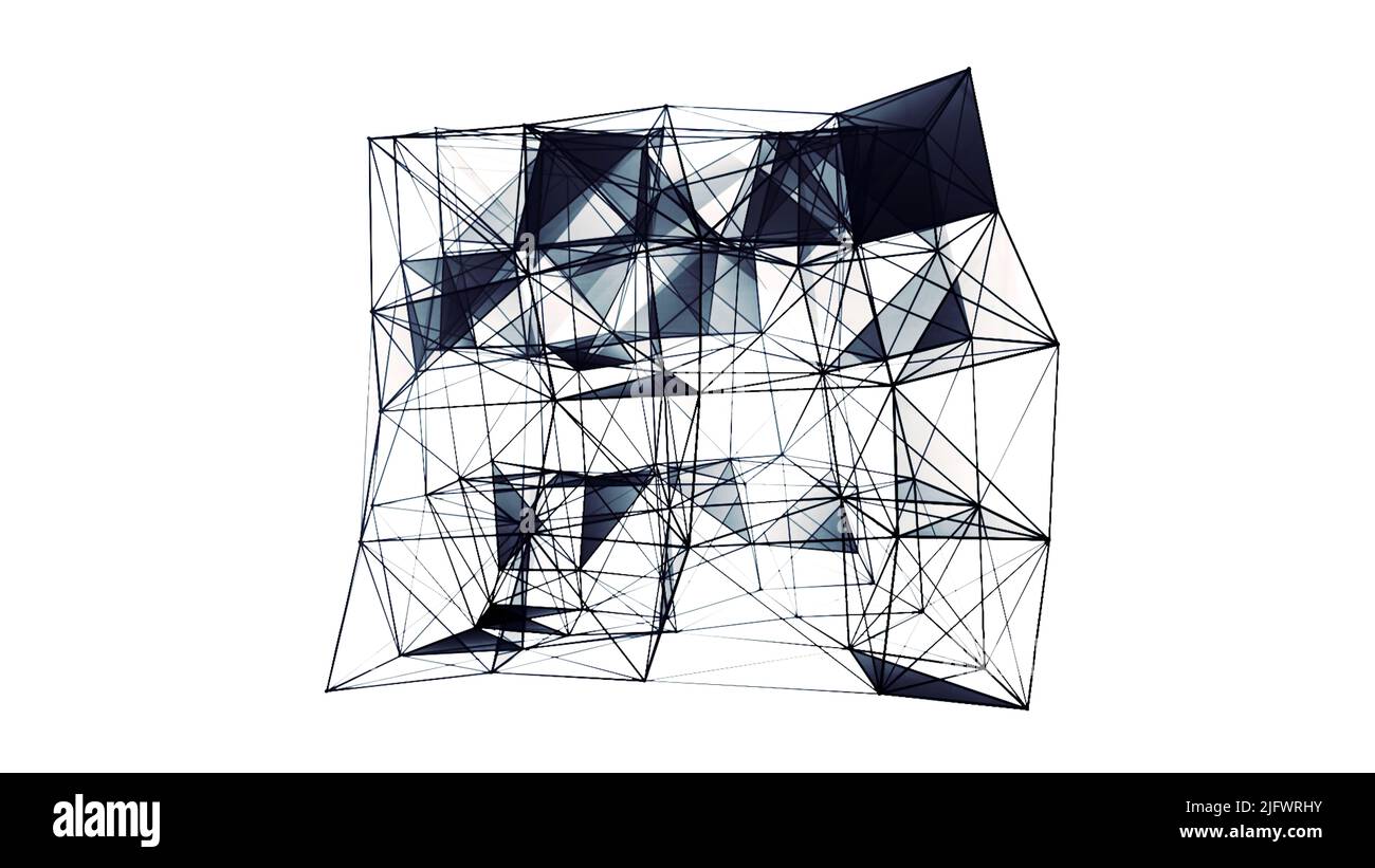 Beautiful abstract white and black polygonal surface moving In 3d animation. Motion. Dark triangles creating monochrome cube Stock Photo