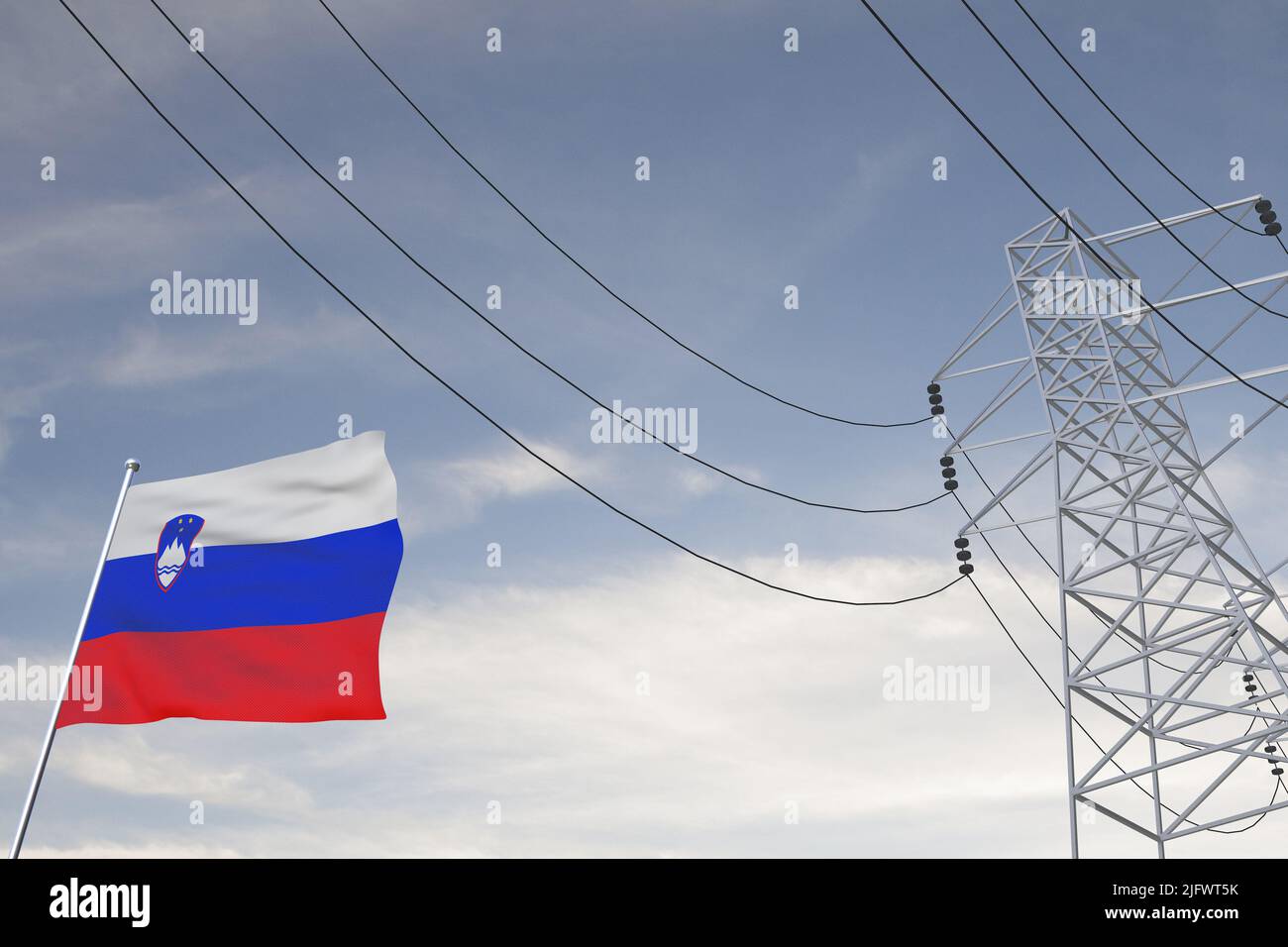 Electricity consumption and production in countries with the flag of Slovenia 3D render. Stock Photo