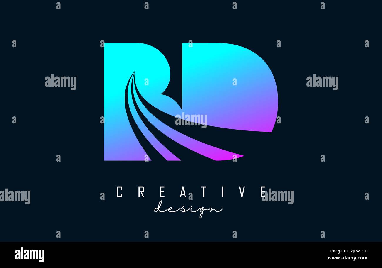 Creative colorful letter BD b d logo with leading lines and road ...
