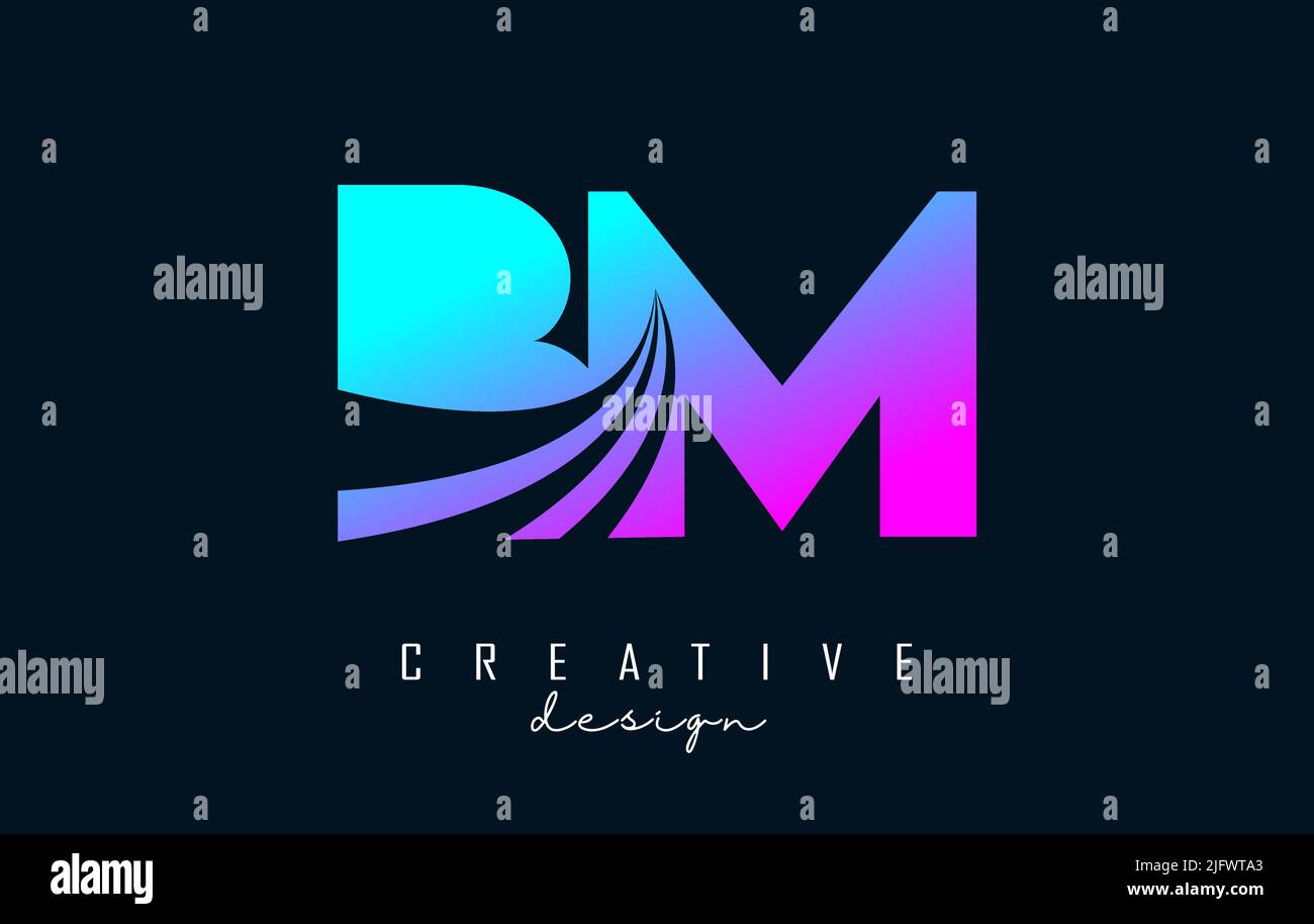 Creative colorful letter BM b m logo with leading lines and road concept design. Letters with geometric design. Vector Illustration with letter and cr Stock Vector