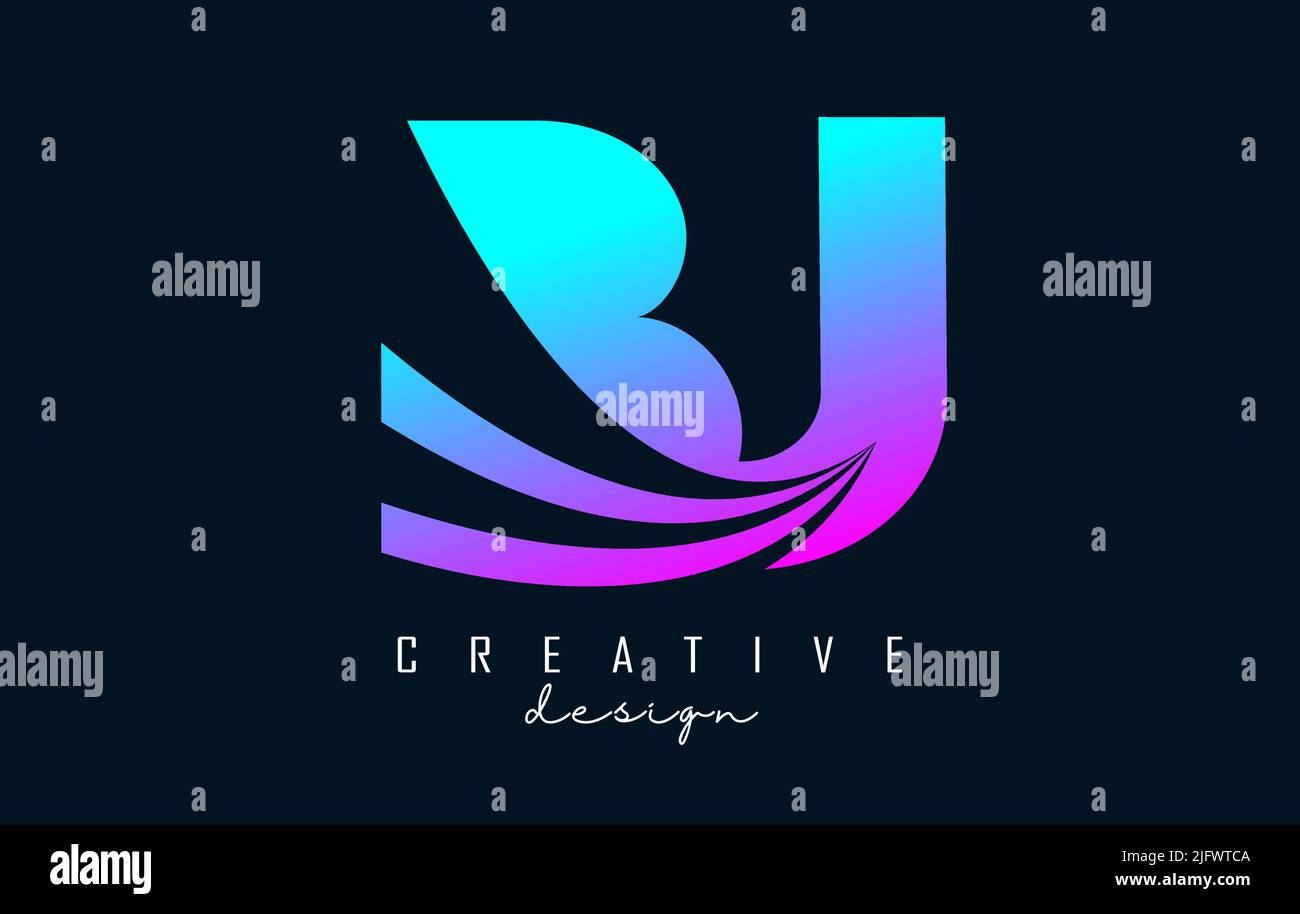Creative colorful letter Bj b j logo with leading lines and road ...