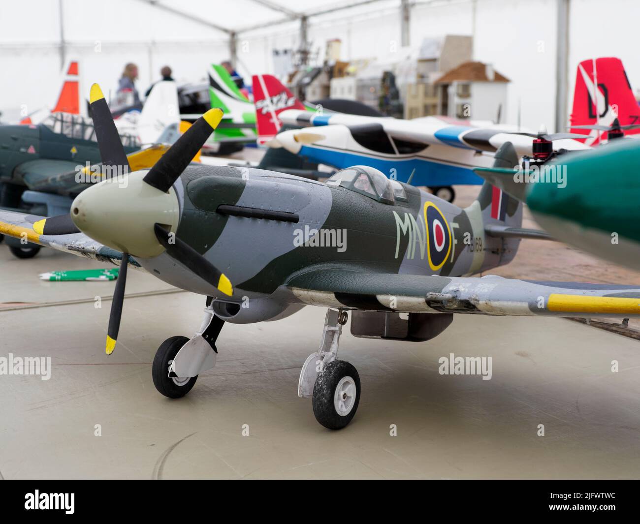 Spitfire model aircraft on display at the Launceston Steam & Vintage Rally, Cornwall, UK Stock Photo