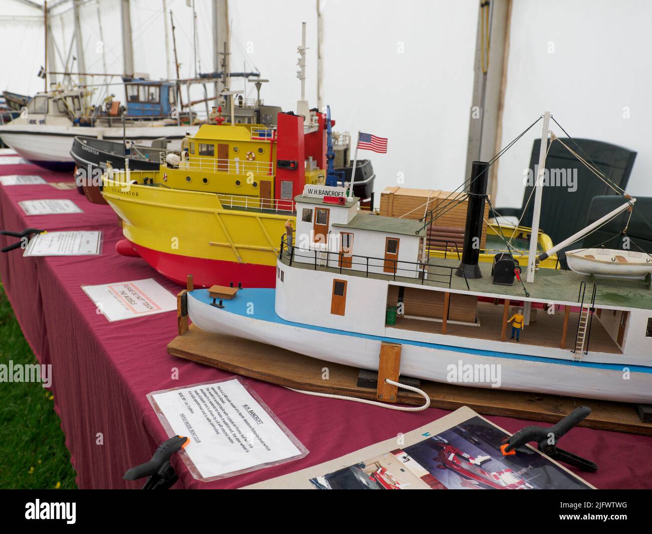 Model boats on display at the Launceston Steam & Vintage Rally, Cornwall, UK Stock Photo