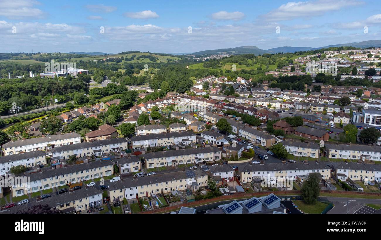 An aerial view of the Maesglas housing estate in Newport, Wales, UK. Stock Photo