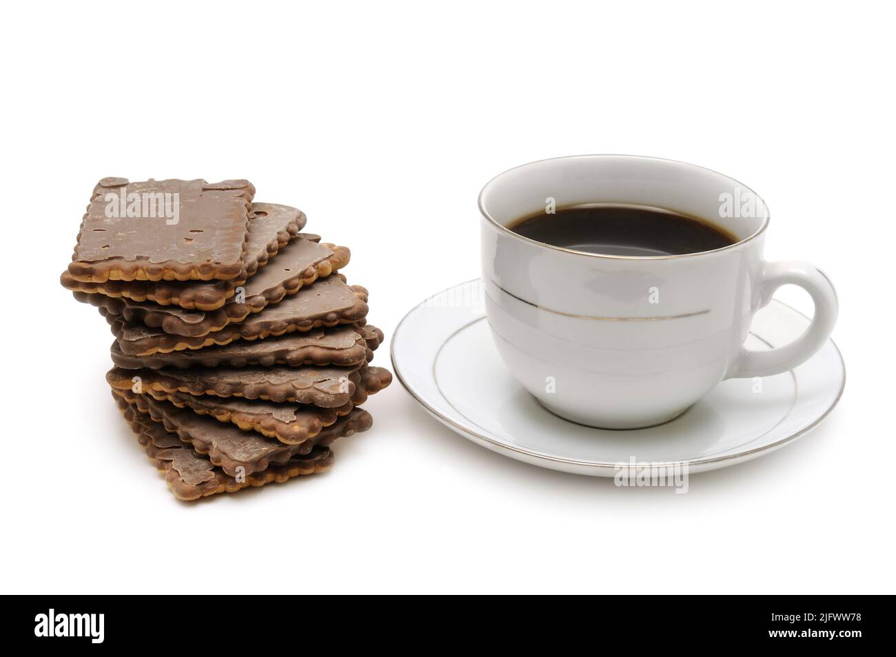 Cup of coffee and biscuit isolated on the white background Stock Photo
