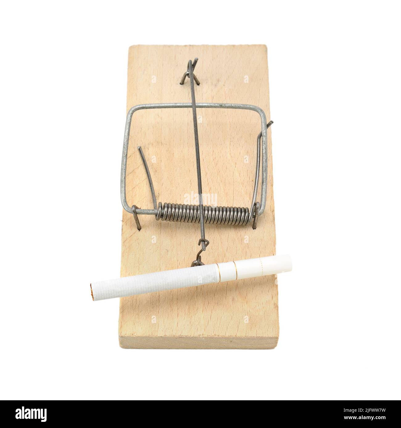 Cigarette in a mousetrap. Concept - the hazards of smoking. Stock Photo
