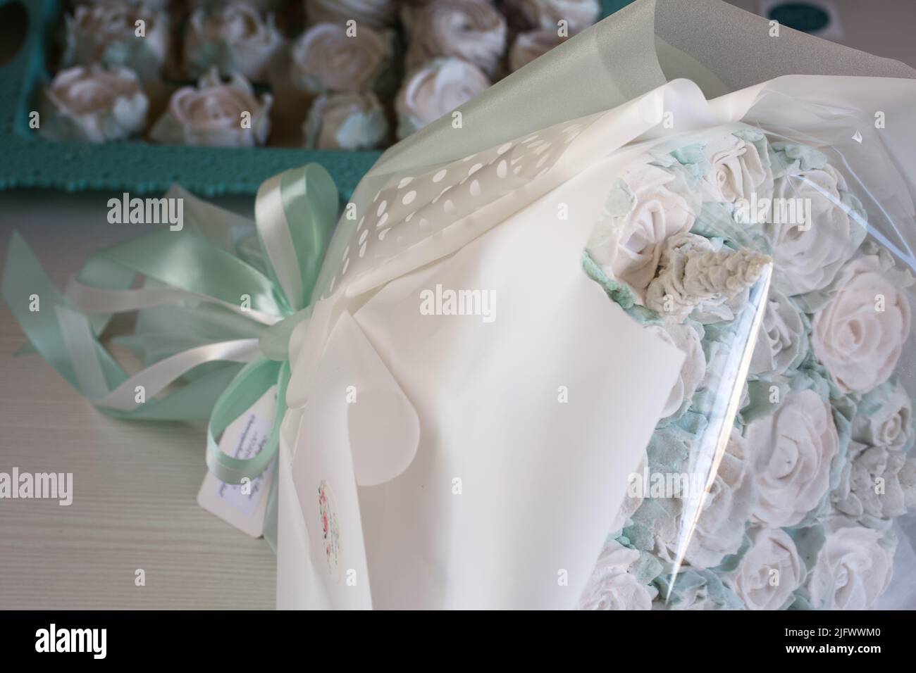 Bouquet of homemade marshmallows. Marshmallow made in the shape of a ...