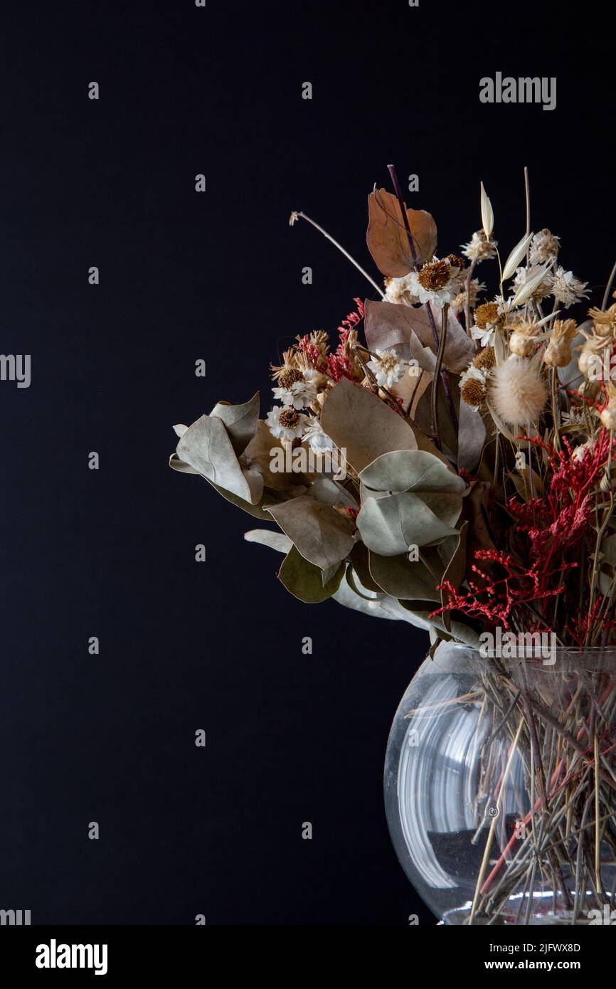 Dried flowers in a glass vase for decoration Stock Photo