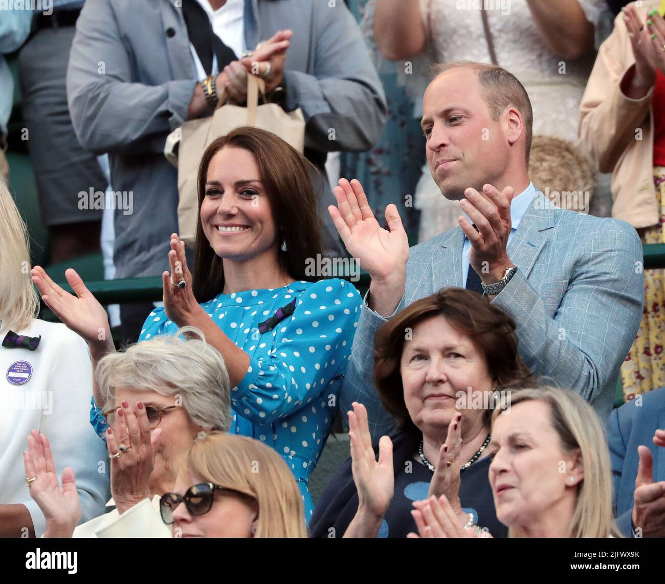 London, UK. 05th July, 2022. His Royal Highness Duke and Duchess of Cambridge watch the Quarter-Final match between Cameron Norrie and Belgian David Goffin on day nine of the 2022 Wimbledon championships in London onTuesday, July 05, 2022. Photo by Hugo Philpott/UPI Credit: UPI/Alamy Live News Stock Photo