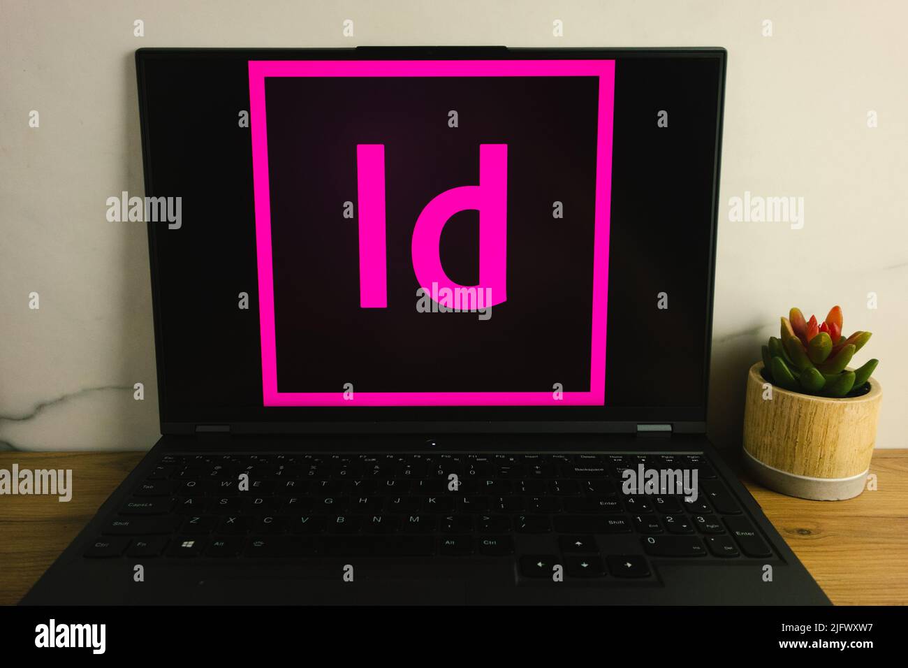 KONSKIE, POLAND - July 05, 2022: Adobe InDesign application logo displayed on laptop computer screen Stock Photo