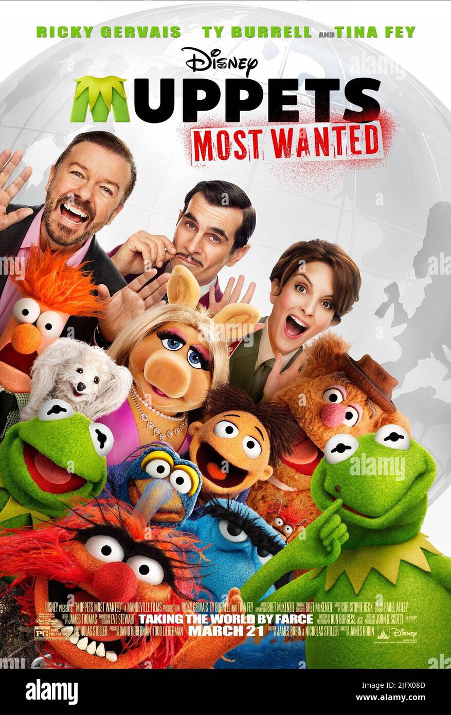 RICKY GERVAIS, TY BURRELL, TINA FEY POSTER, MUPPETS MOST WANTED, 2014