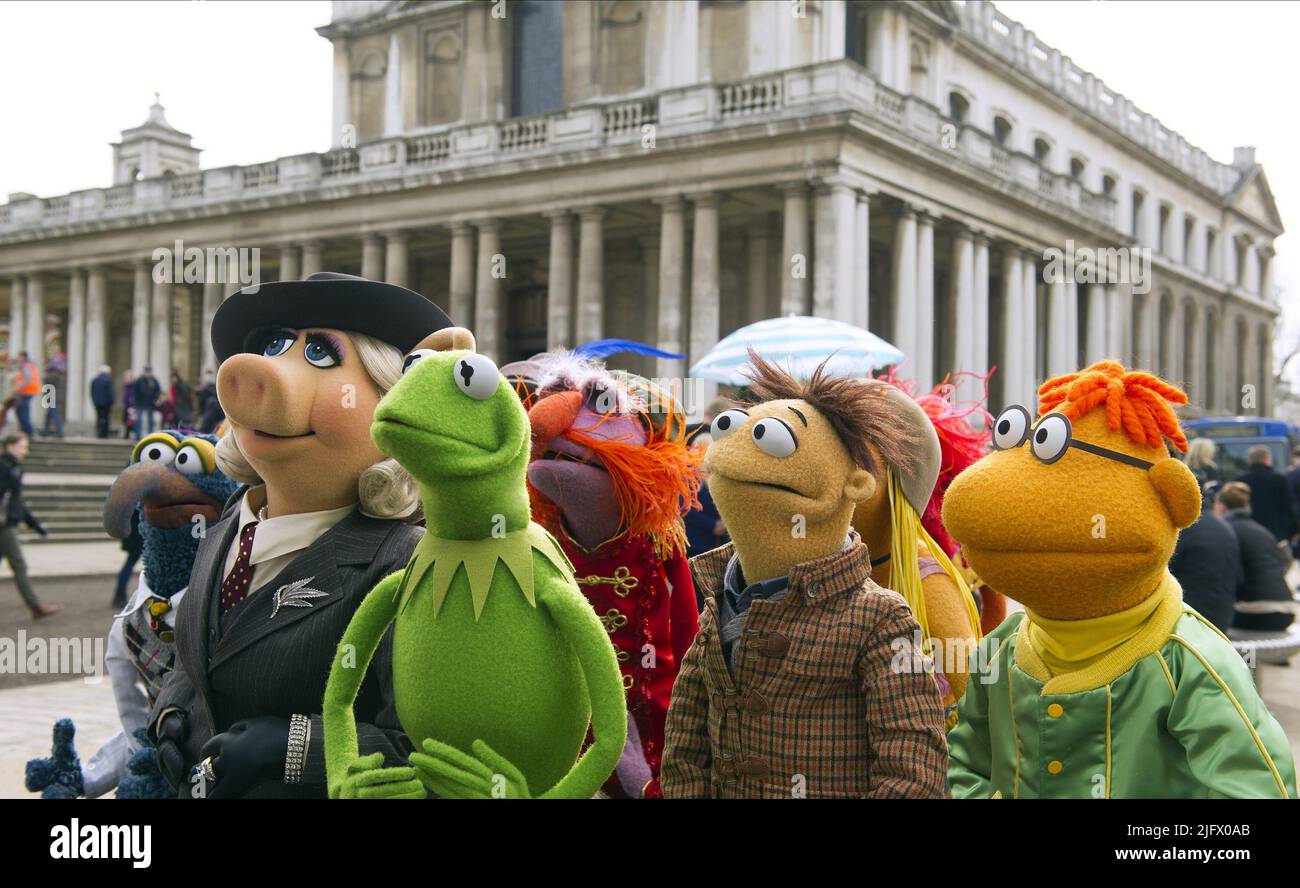 GONZO, MISS PIGGY, KERMIT THE FROG, WALTER, SCOOTER, MUPPETS MOST WANTED, 2014 Stock Photo
