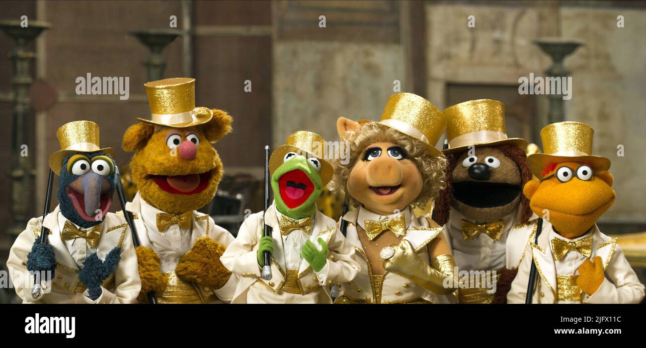 GONZO,BEAR,KERMIT,PIGGY,ROWLF,SCOOTER, MUPPETS MOST WANTED, 2014 Stock Photo